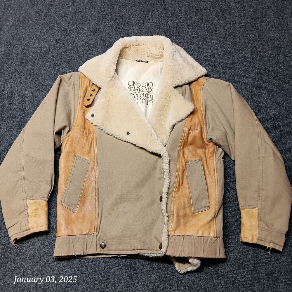 Vintage Rare Giorgio Ferrari Leather Trim Bomber Jacket With Sherpa Collar Women